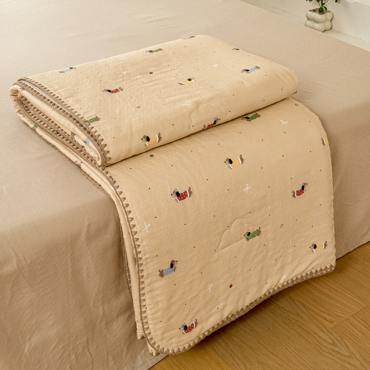 91家纺网 家纺一手货源 找家纺 雯雨家纺 2026新款全棉双层纱新疆棉花夏被空调被被子被芯 皮皮狗