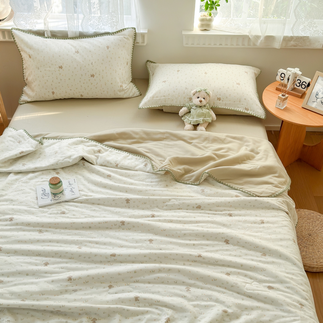 91家纺网 家纺一手货源 找家纺 雯雨家纺 2026新款全棉双层纱新疆棉花夏被空调被被子被芯 田园小熊