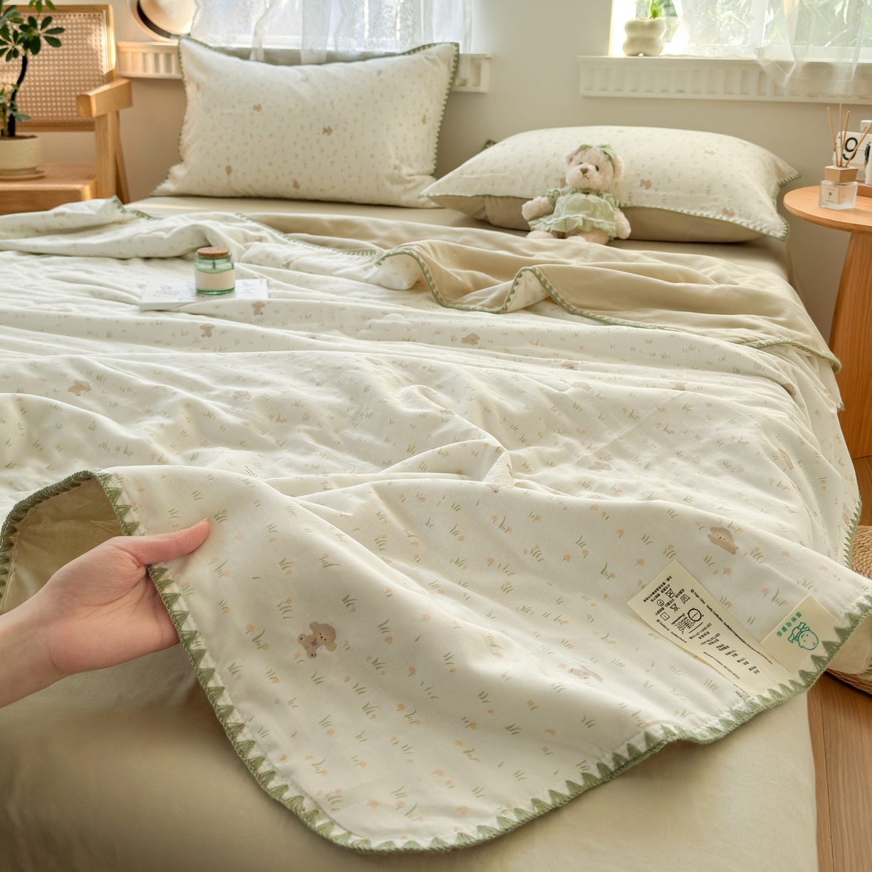 91家纺网 家纺一手货源 找家纺 雯雨家纺 2026新款全棉双层纱新疆棉花夏被空调被被子被芯 田园小熊