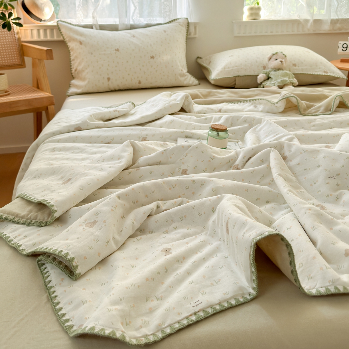 91家纺网 家纺一手货源 找家纺 雯雨家纺 2026新款全棉双层纱新疆棉花夏被空调被被子被芯 田园小熊