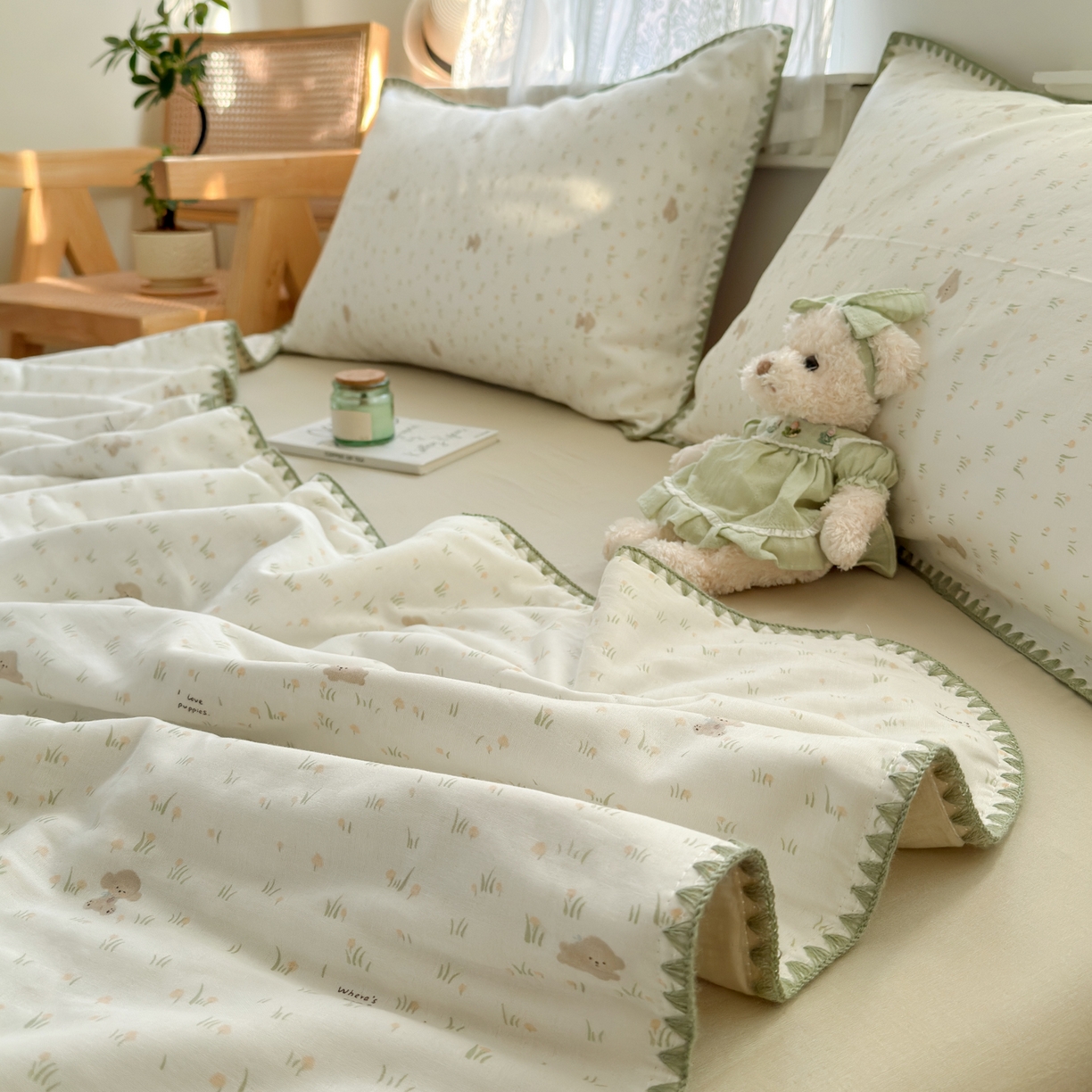 91家纺网 家纺一手货源 找家纺 雯雨家纺 2026新款全棉双层纱新疆棉花夏被空调被被子被芯 田园小熊