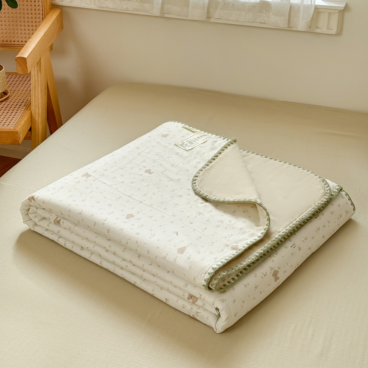 91家纺网 家纺一手货源 找家纺 雯雨家纺 2026新款全棉双层纱新疆棉花夏被空调被被子被芯 田园小熊