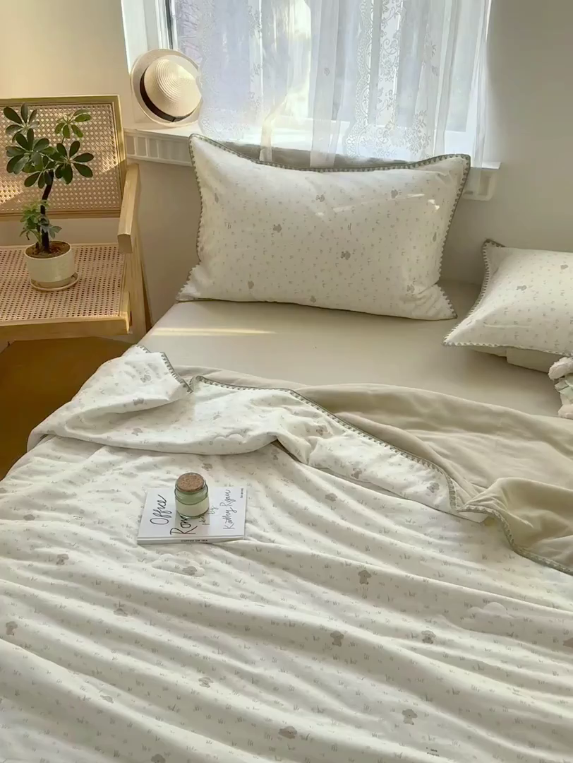 91家纺网 家纺一手货源 找家纺 雯雨家纺 2026新款全棉双层纱新疆棉花夏被空调被被子被芯 田园小熊