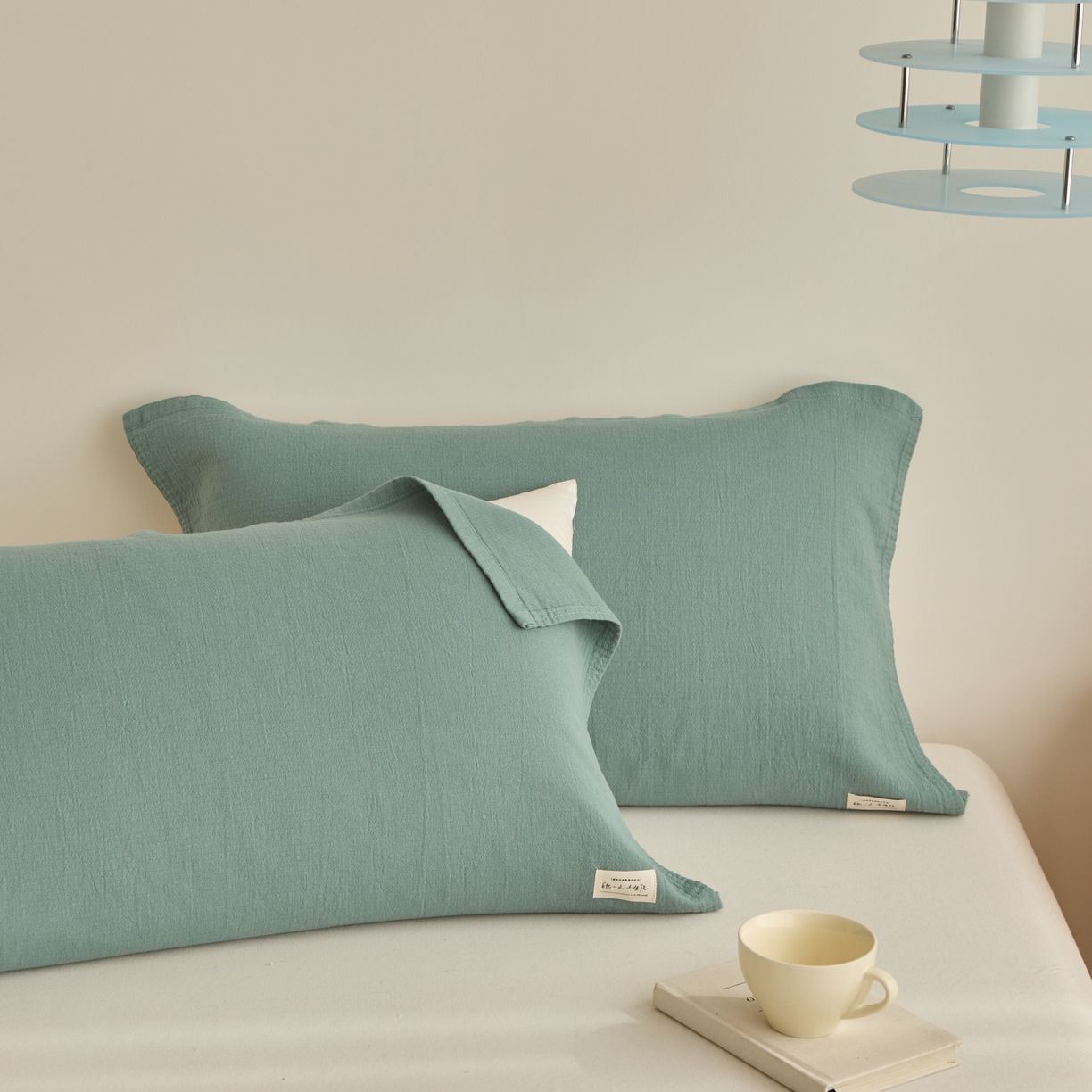 91家纺网 家纺一手货源 找家纺 百寐 2026全棉纯棉枕巾50*80纯棉简约棉麻透气枕巾大小枕芯通用 棉麻枕巾--天青色 50x80cm±2cm一只