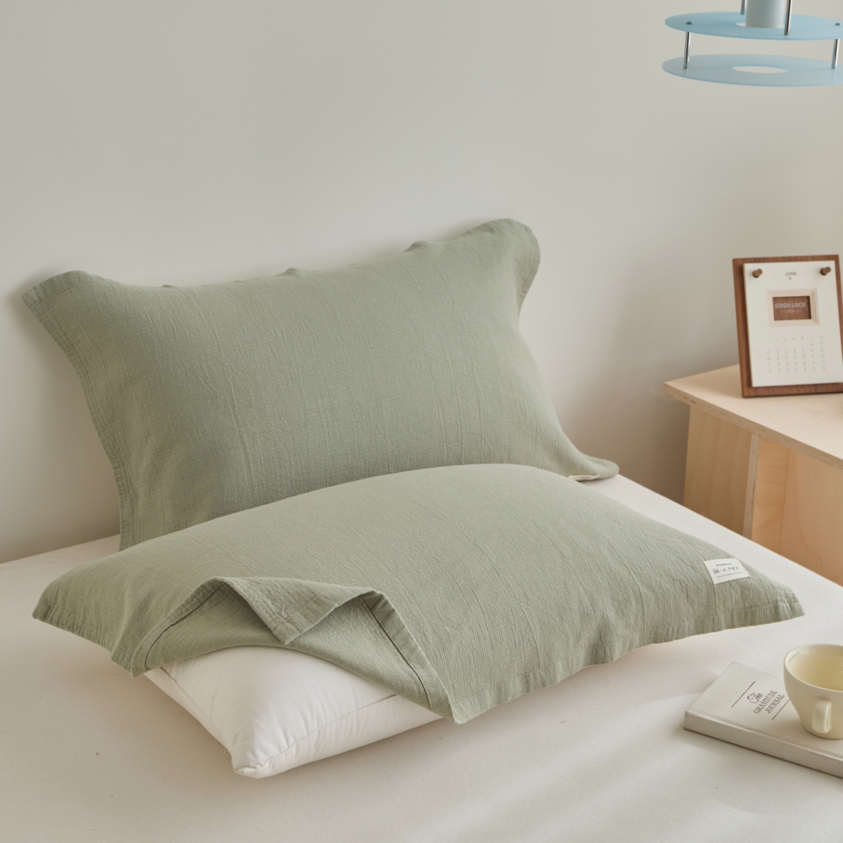 91家纺网 家纺一手货源 找家纺 百寐 2026全棉纯棉枕巾50*80纯棉简约棉麻透气枕巾大小枕芯通用 棉麻枕巾-灰绿色 50x80cm±2cm一只