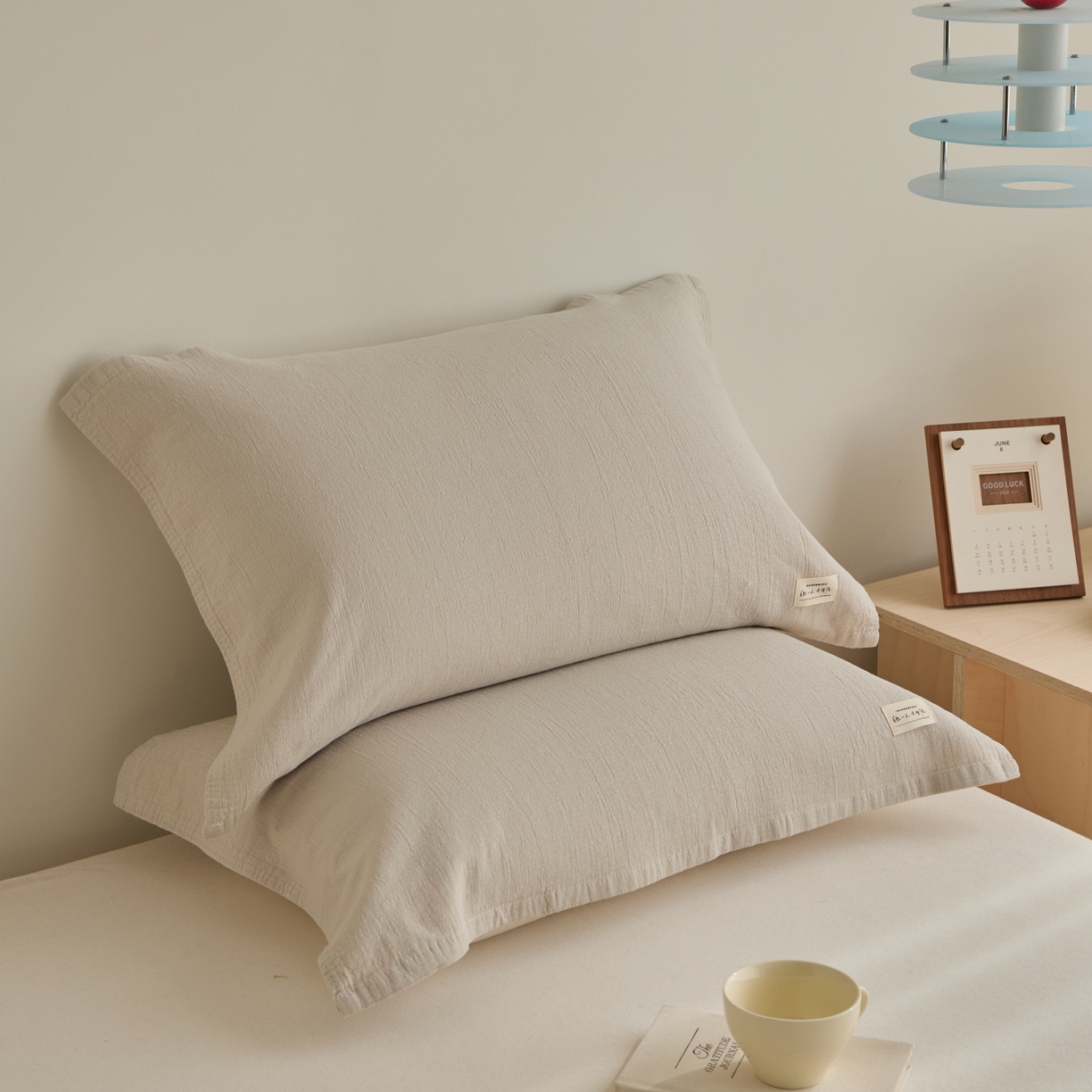 百寐 2026全棉纯棉枕巾50*80纯棉简约棉麻透气枕巾大小枕芯通用 棉麻枕巾-燕麦色 50x80cm±2cm一只