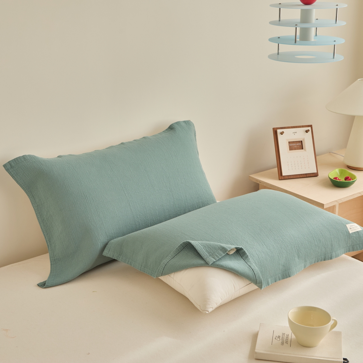 91家纺网 家纺一手货源 找家纺 百寐 2026全棉纯棉枕巾50*80纯棉简约棉麻透气枕巾大小枕芯通用 棉麻枕巾--天青色 50x80cm±2cm一对