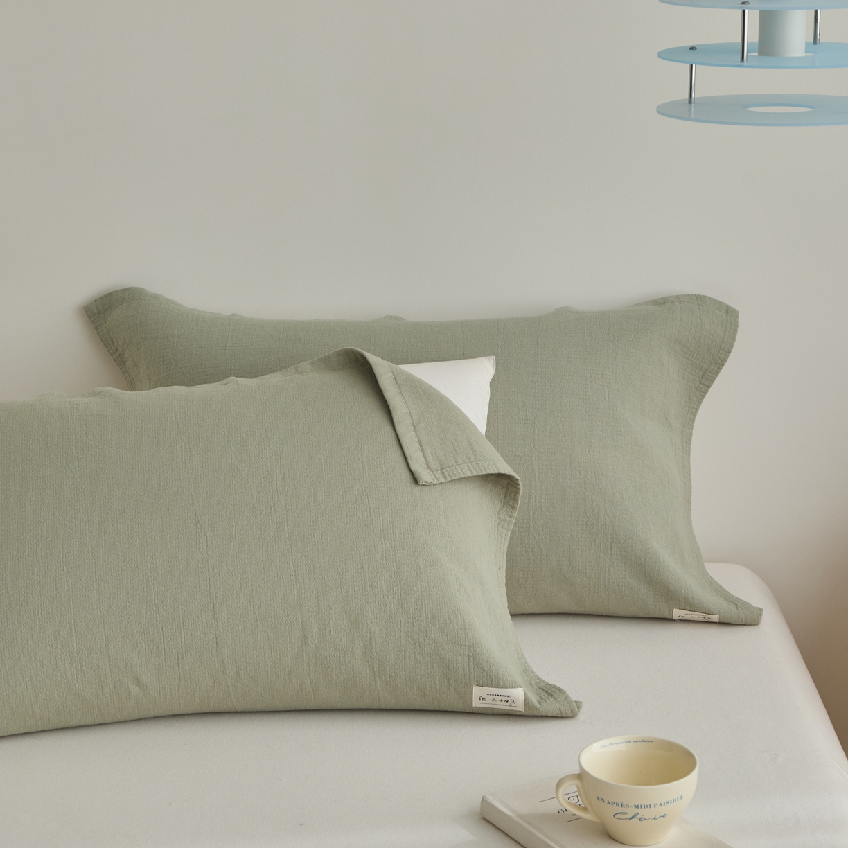 91家纺网 家纺一手货源 找家纺 百寐 2026全棉纯棉枕巾50*80纯棉简约棉麻透气枕巾大小枕芯通用 棉麻枕巾-灰绿色 50x80cm±2cm一对