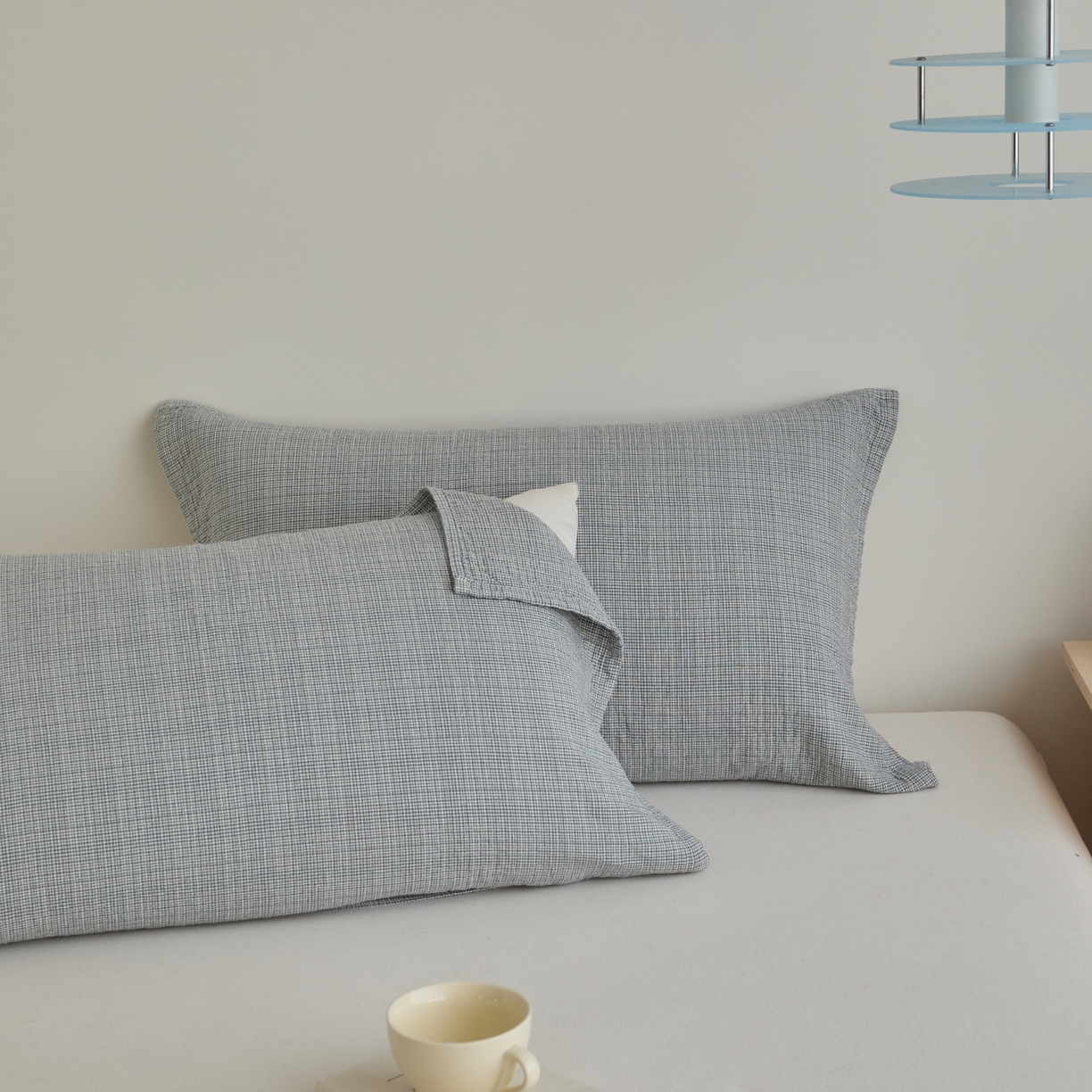 91家纺网 家纺一手货源 找家纺 百寐 2026全棉纯棉枕巾50*80纯棉简约棉麻透气枕巾大小枕芯通用 全棉枕巾-小格蓝 50x80cm±2cm一只