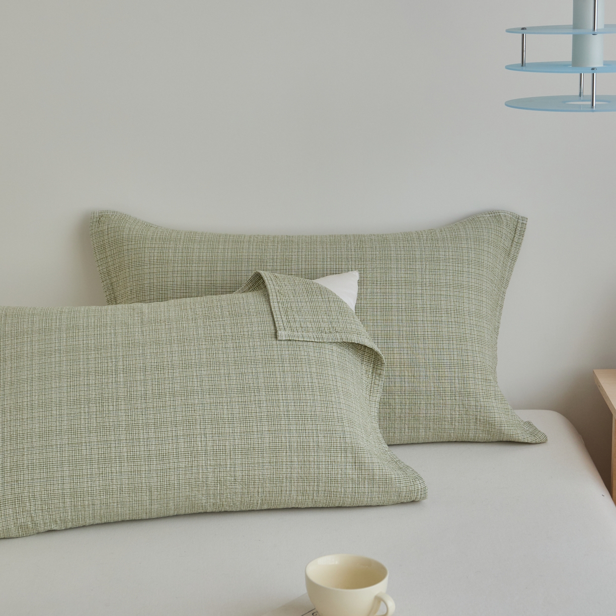 91家纺网 家纺一手货源 找家纺 百寐 2026全棉纯棉枕巾50*80纯棉简约棉麻透气枕巾大小枕芯通用 全棉枕巾-小格绿 50x80cm±2cm一只