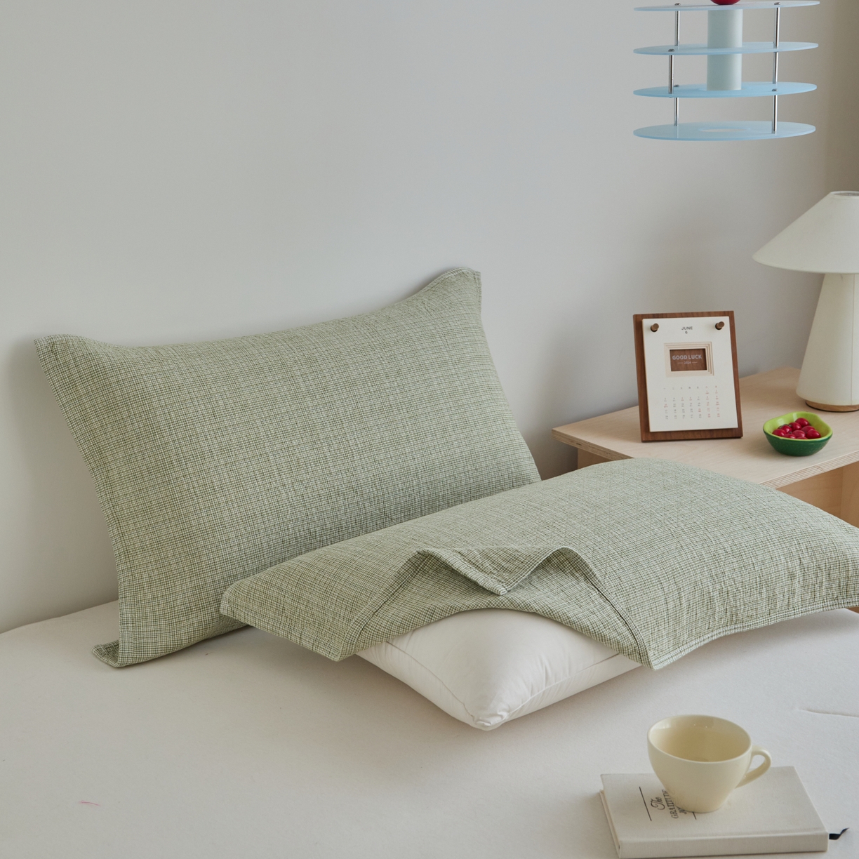 91家纺网 家纺一手货源 找家纺 百寐 2026全棉纯棉枕巾50*80纯棉简约棉麻透气枕巾大小枕芯通用 全棉枕巾-小格绿 50x80cm±2cm一对