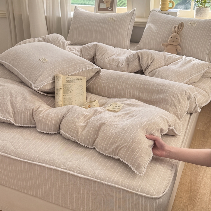 91家纺网 家纺一手货源 找家纺 （总）蝶帕家纺 2026新款无印色织提花加棉床笠四件套