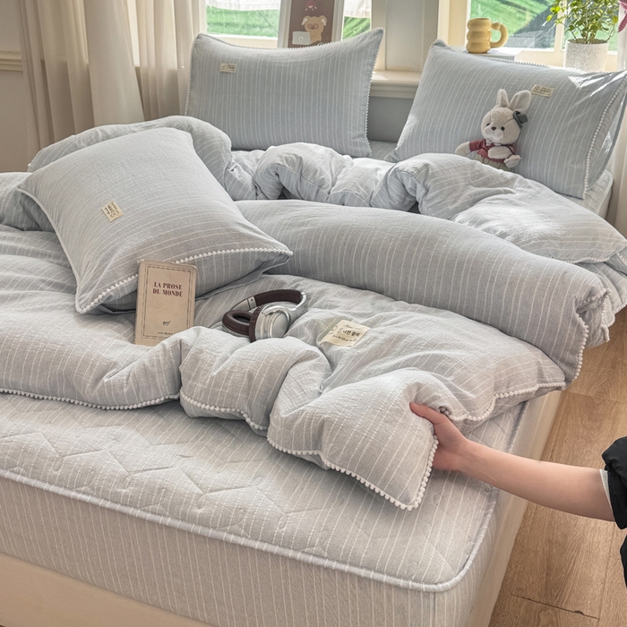 91家纺网 家纺一手货源 找家纺 （总）蝶帕家纺 2026新款无印色织提花加棉床笠四件套