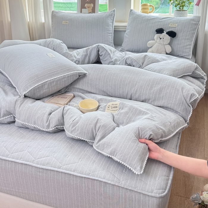 91家纺网 家纺一手货源 找家纺 （总）蝶帕家纺 2026新款无印色织提花加棉床笠四件套