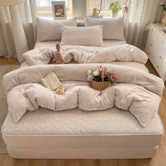 91家纺网 家纺一手货源 找家纺 （总）蝶帕家纺 2026新款无印色织提花加棉床笠四件套