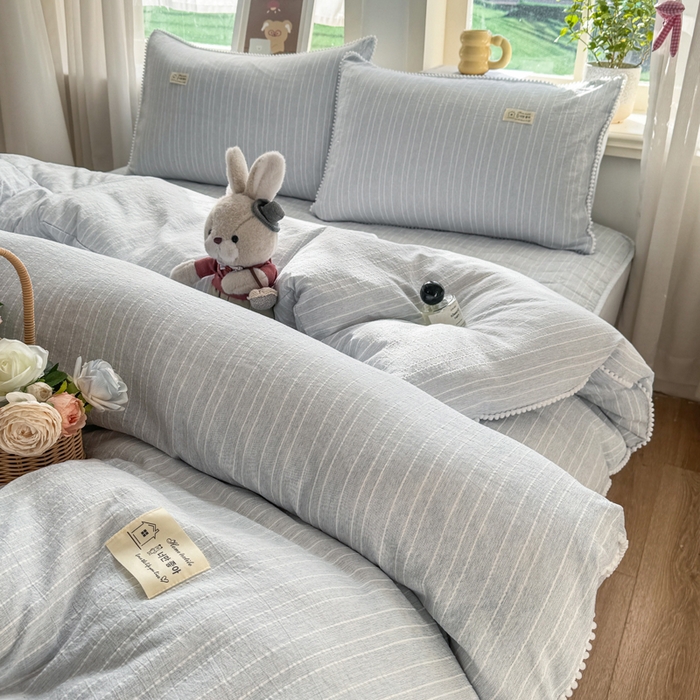 91家纺网 家纺一手货源 找家纺 蝶帕家纺 2026新款无印色织提花加棉床笠四件套 浅灰