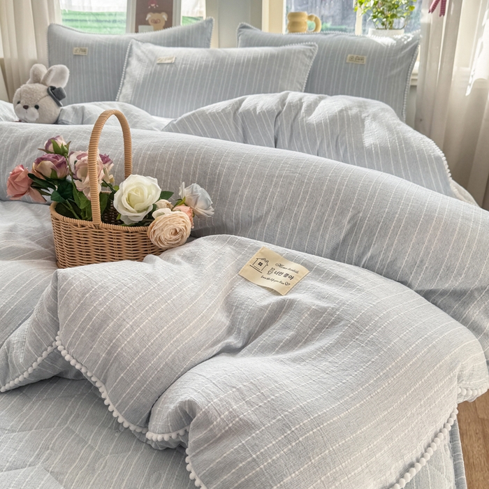 91家纺网 家纺一手货源 找家纺 蝶帕家纺 2026新款无印色织提花加棉床笠四件套 浅灰