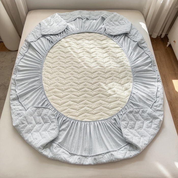 91家纺网 家纺一手货源 找家纺 蝶帕家纺 2026新款无印色织提花加棉床笠四件套 浅灰