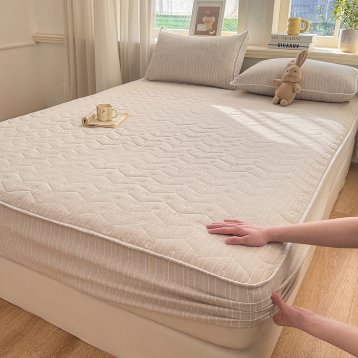 91家纺网 家纺一手货源 找家纺 蝶帕家纺 2026新款无印色织提花加棉床笠四件套 卡其