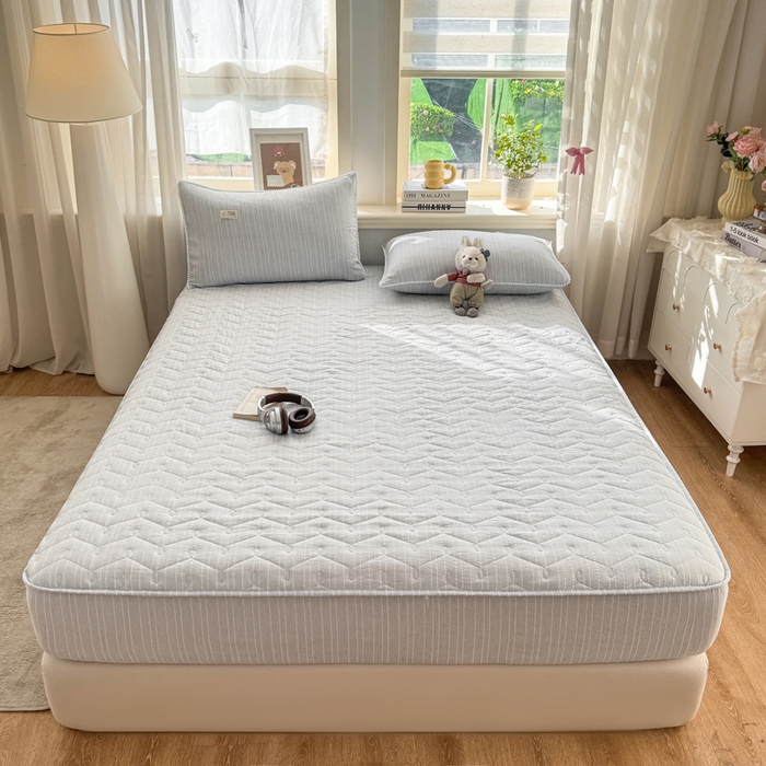 91家纺网 家纺一手货源 找家纺 蝶帕家纺 2026新款无印色织提花加棉床笠四件套 浅灰