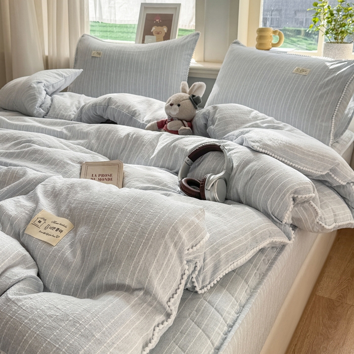91家纺网 家纺一手货源 找家纺 蝶帕家纺 2026新款无印色织提花加棉床笠四件套 浅灰