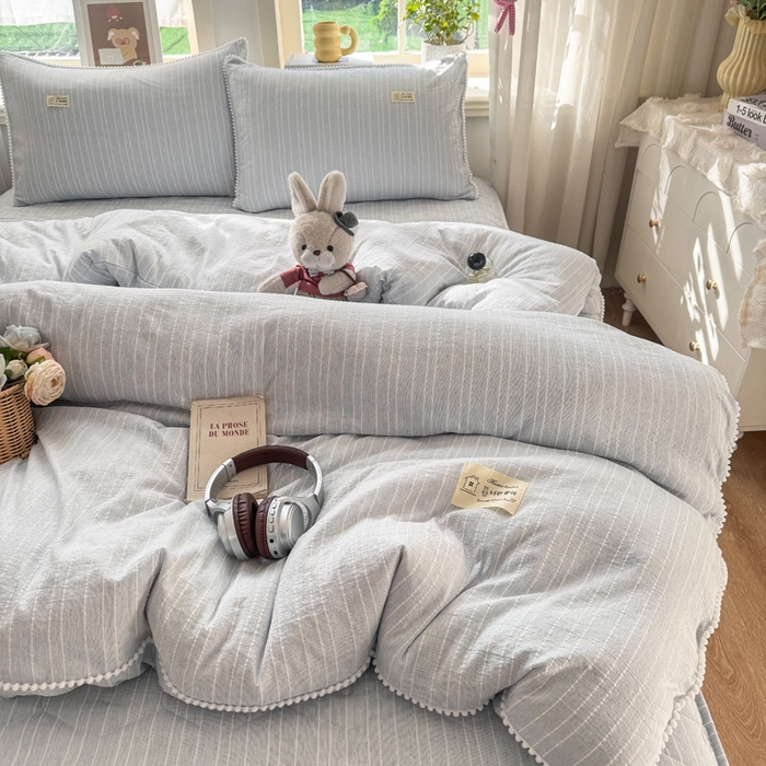 91家纺网 家纺一手货源 找家纺 蝶帕家纺 2026新款无印色织提花加棉床笠四件套 浅灰