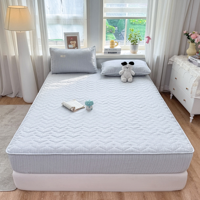 91家纺网 家纺一手货源 找家纺 蝶帕家纺 2026新款无印色织提花加棉床笠四件套 浅兰