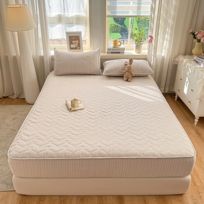 91家纺网 家纺一手货源 找家纺 蝶帕家纺 2026新款无印色织提花加棉床笠四件套 卡其