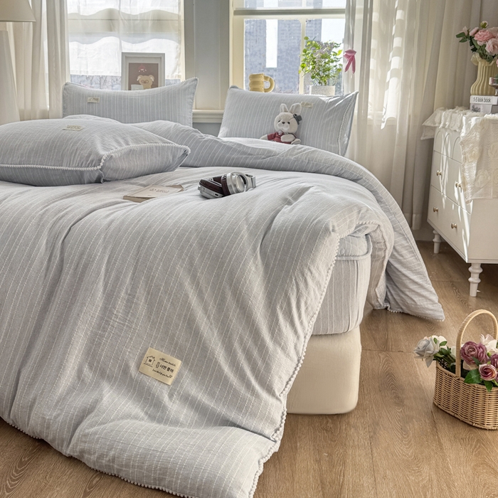 91家纺网 家纺一手货源 找家纺 蝶帕家纺 2026新款无印色织提花加棉床笠四件套 浅灰