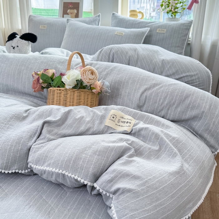 91家纺网 家纺一手货源 找家纺 蝶帕家纺 2026新款无印色织提花加棉床笠四件套 浅兰