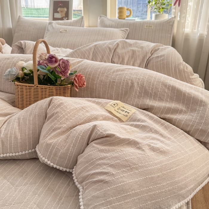 91家纺网 家纺一手货源 找家纺 蝶帕家纺 2026新款无印色织提花加棉床笠四件套 卡其