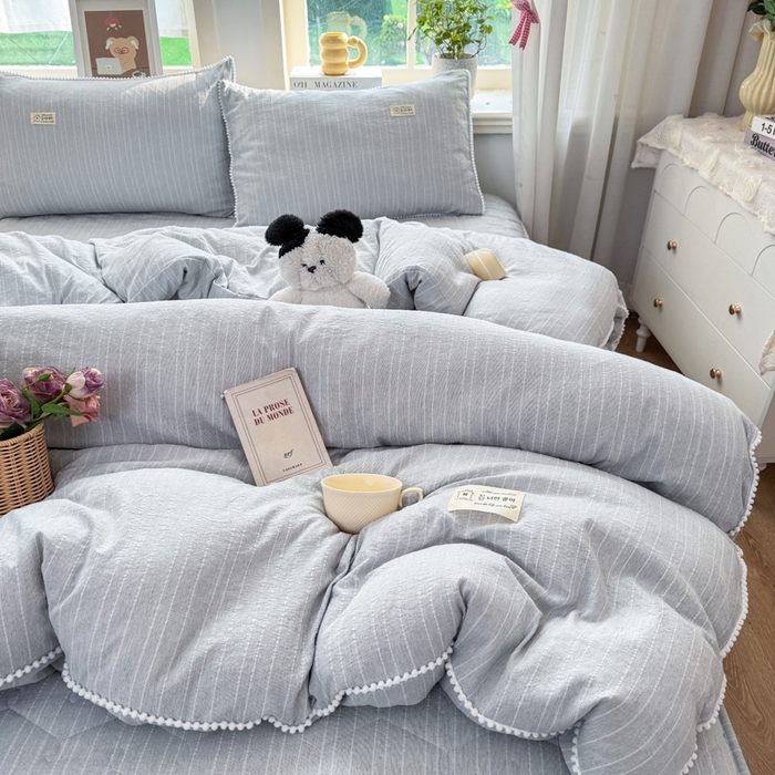 91家纺网 家纺一手货源 找家纺 蝶帕家纺 2026新款无印色织提花加棉床笠四件套 浅兰