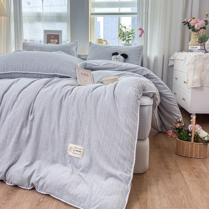 91家纺网 家纺一手货源 找家纺 蝶帕家纺 2026新款无印色织提花加棉床笠四件套 浅兰