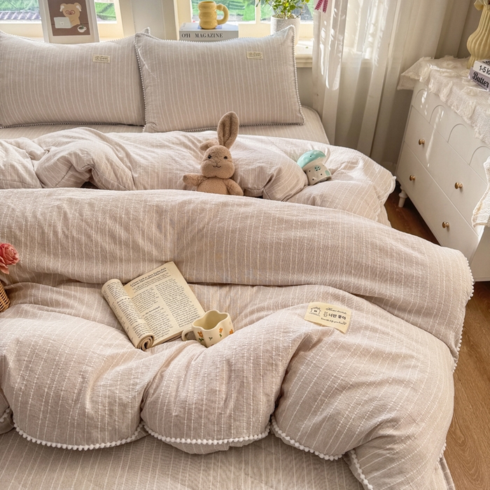 91家纺网 家纺一手货源 找家纺 蝶帕家纺 2026新款无印色织提花加棉床笠四件套 卡其