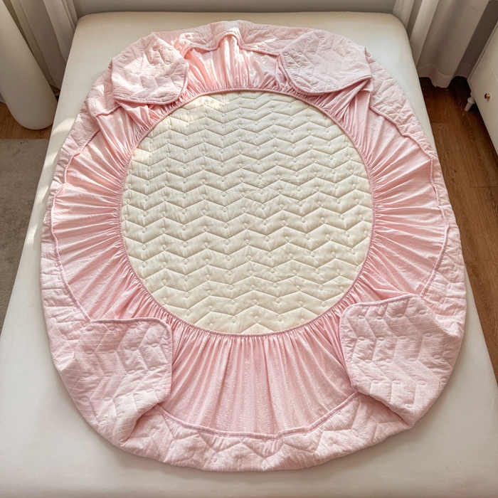 91家纺网 家纺一手货源 找家纺 蝶帕家纺 2026新款无印色织提花加棉床笠四件套 柔雾粉