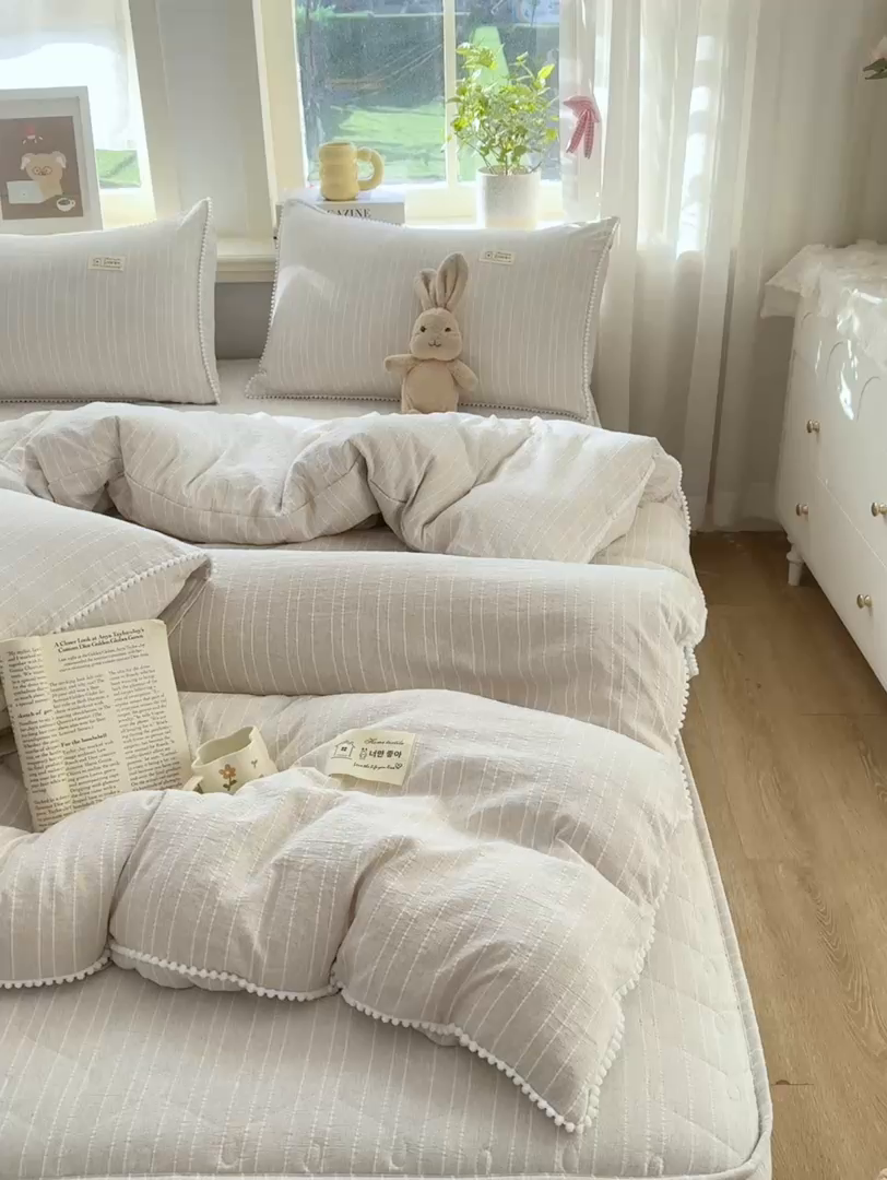 91家纺网 家纺一手货源 找家纺 （总）蝶帕家纺 2026新款无印色织提花加棉床笠四件套