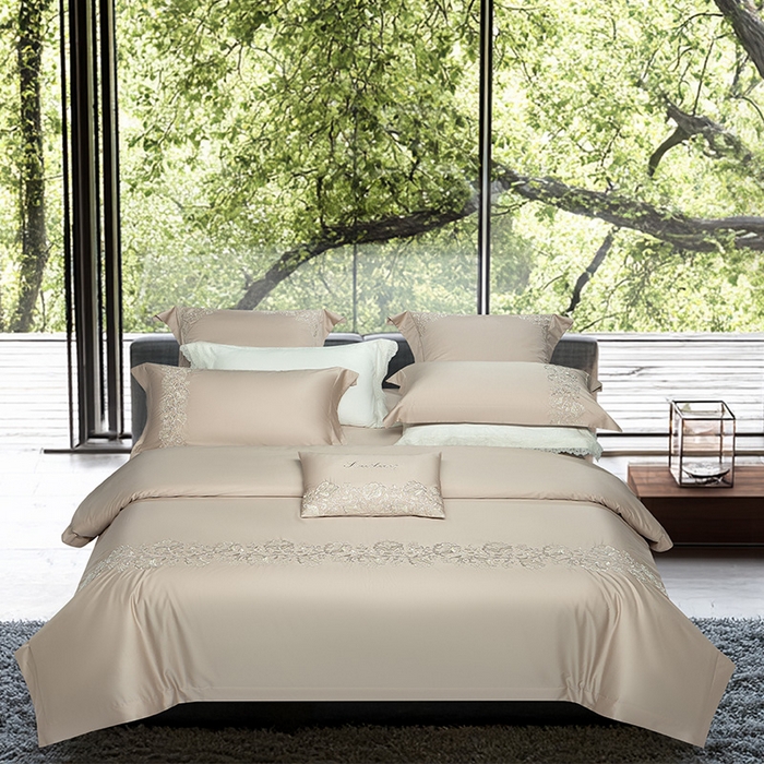 91家纺网 家纺一手货源 找家纺 （总）诗黛尔 2026春夏新款全棉纯棉长绒棉刺绣四件套-幽花庭