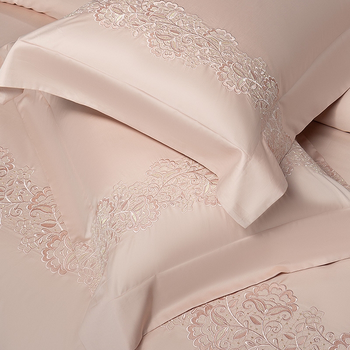 91家纺网 家纺一手货源 找家纺 诗黛尔 2026春夏新款全棉纯棉长绒棉刺绣四件套-幽花庭 幽花庭-落樱粉