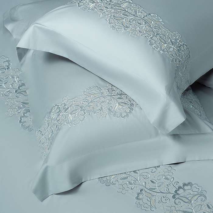 91家纺网 家纺一手货源 找家纺 诗黛尔 2026春夏新款全棉纯棉长绒棉刺绣四件套-幽花庭 幽花庭-极光蓝