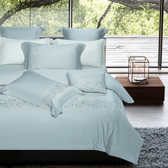 91家纺网 家纺一手货源 找家纺 诗黛尔 2026春夏新款全棉纯棉长绒棉刺绣四件套-幽花庭 幽花庭-极光蓝