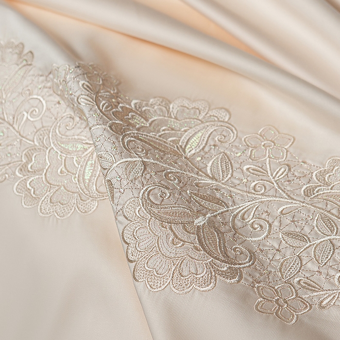 91家纺网 家纺一手货源 找家纺 诗黛尔 2026春夏新款全棉纯棉长绒棉刺绣四件套-幽花庭 幽花庭-奶昔黄