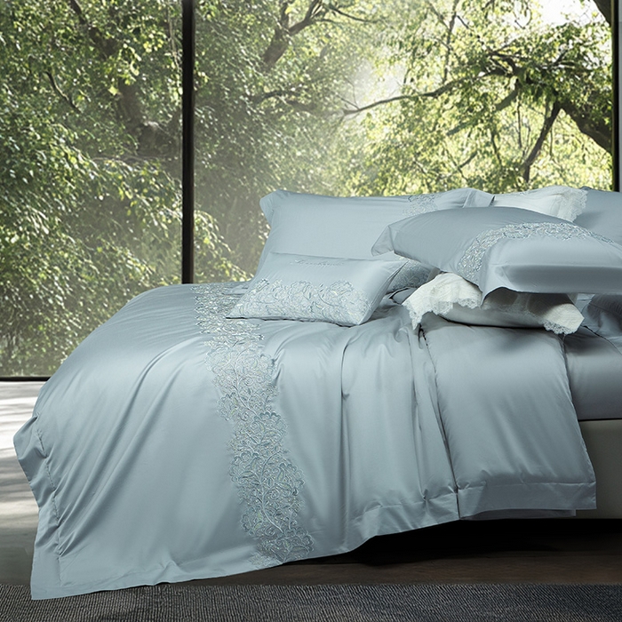 91家纺网 家纺一手货源 找家纺 诗黛尔 2026春夏新款全棉纯棉长绒棉刺绣四件套-幽花庭 幽花庭-极光蓝