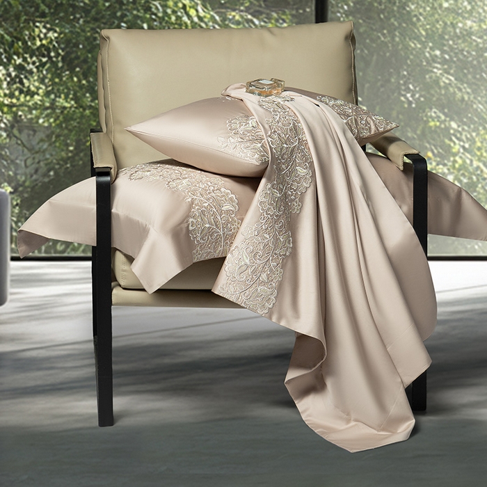 91家纺网 家纺一手货源 找家纺 诗黛尔 2026春夏新款全棉纯棉长绒棉刺绣四件套-幽花庭 幽花庭-卡其色