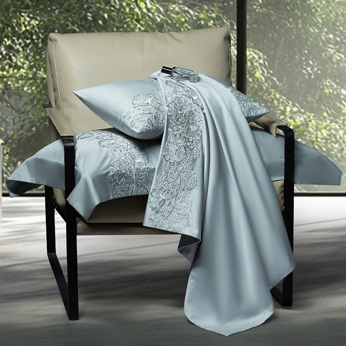 91家纺网 家纺一手货源 找家纺 诗黛尔 2026春夏新款全棉纯棉长绒棉刺绣四件套-幽花庭 幽花庭-极光蓝