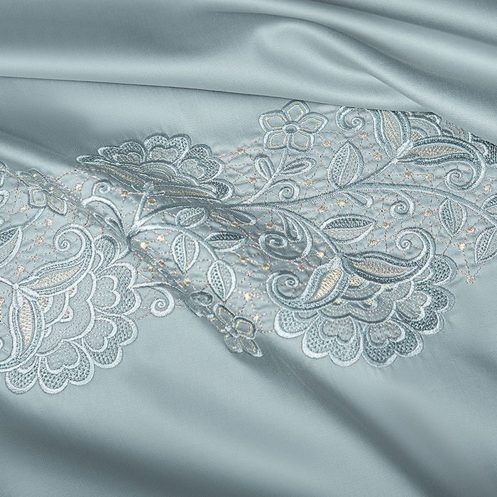 91家纺网 家纺一手货源 找家纺 诗黛尔 2026春夏新款全棉纯棉长绒棉刺绣四件套-幽花庭 幽花庭-极光蓝