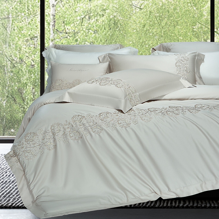 91家纺网 家纺一手货源 找家纺 诗黛尔 2026春夏新款全棉纯棉长绒棉刺绣四件套-幽花庭 幽花庭-绅士灰