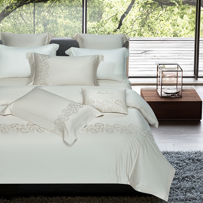 91家纺网 家纺一手货源 找家纺 诗黛尔 2026春夏新款全棉纯棉长绒棉刺绣四件套-幽花庭 幽花庭-绅士灰