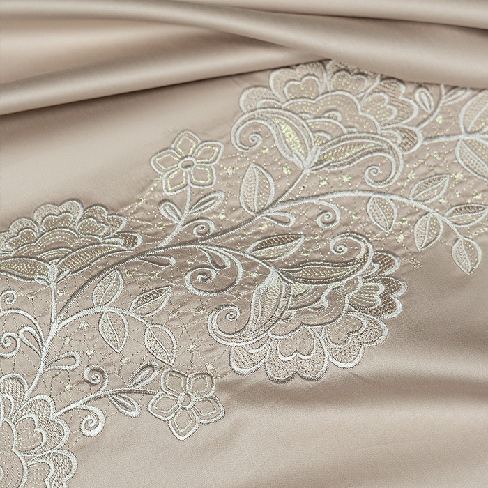 91家纺网 家纺一手货源 找家纺 诗黛尔 2026春夏新款全棉纯棉长绒棉刺绣四件套-幽花庭 幽花庭-卡其色