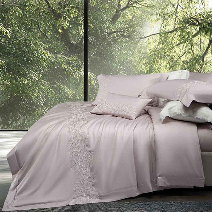 91家纺网 家纺一手货源 找家纺 诗黛尔 2026春夏新款全棉纯棉长绒棉刺绣四件套-幽花庭 幽花庭-淡雅紫