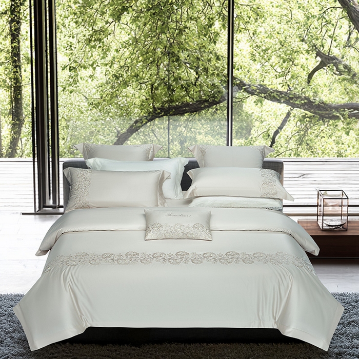 诗黛尔 2026春夏新款全棉纯棉长绒棉刺绣四件套-幽花庭 幽花庭-绅士灰